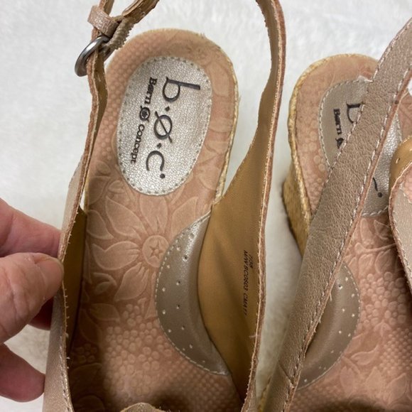 BOC Born Leather Floral Peep Toe Slingback Wedge Espadrilles Sandals,‎ size 7 - Picture 11 of 12